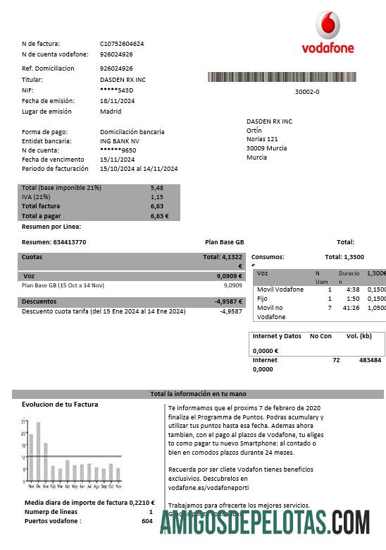 realista Modelo de conta de serviços públicos de telecomunicações da Espanha Vodafone em formatos Word e PDF